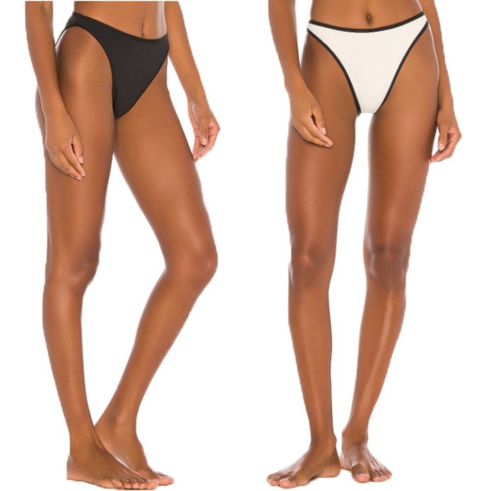 KYA White Black Reversible Bikini Bottom Solid Parker Swimsuit Cheeky Beach S
